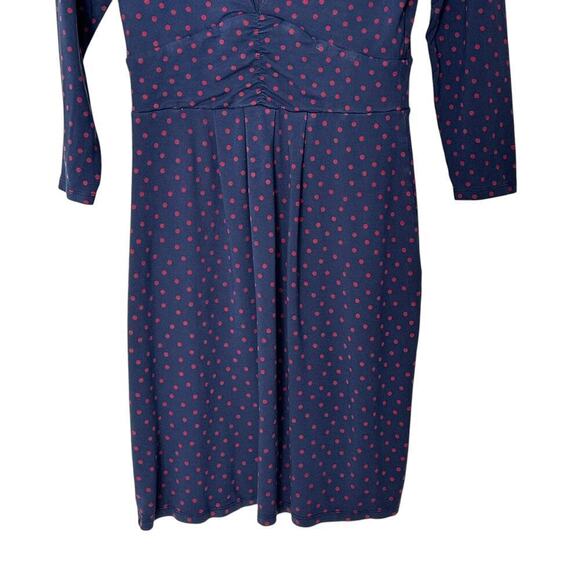 Boden Marion Jersey Knit 3/4 Sleeve Polka Dot Print Navy/Red Mini Dress (4L) - Picture 5 of 14